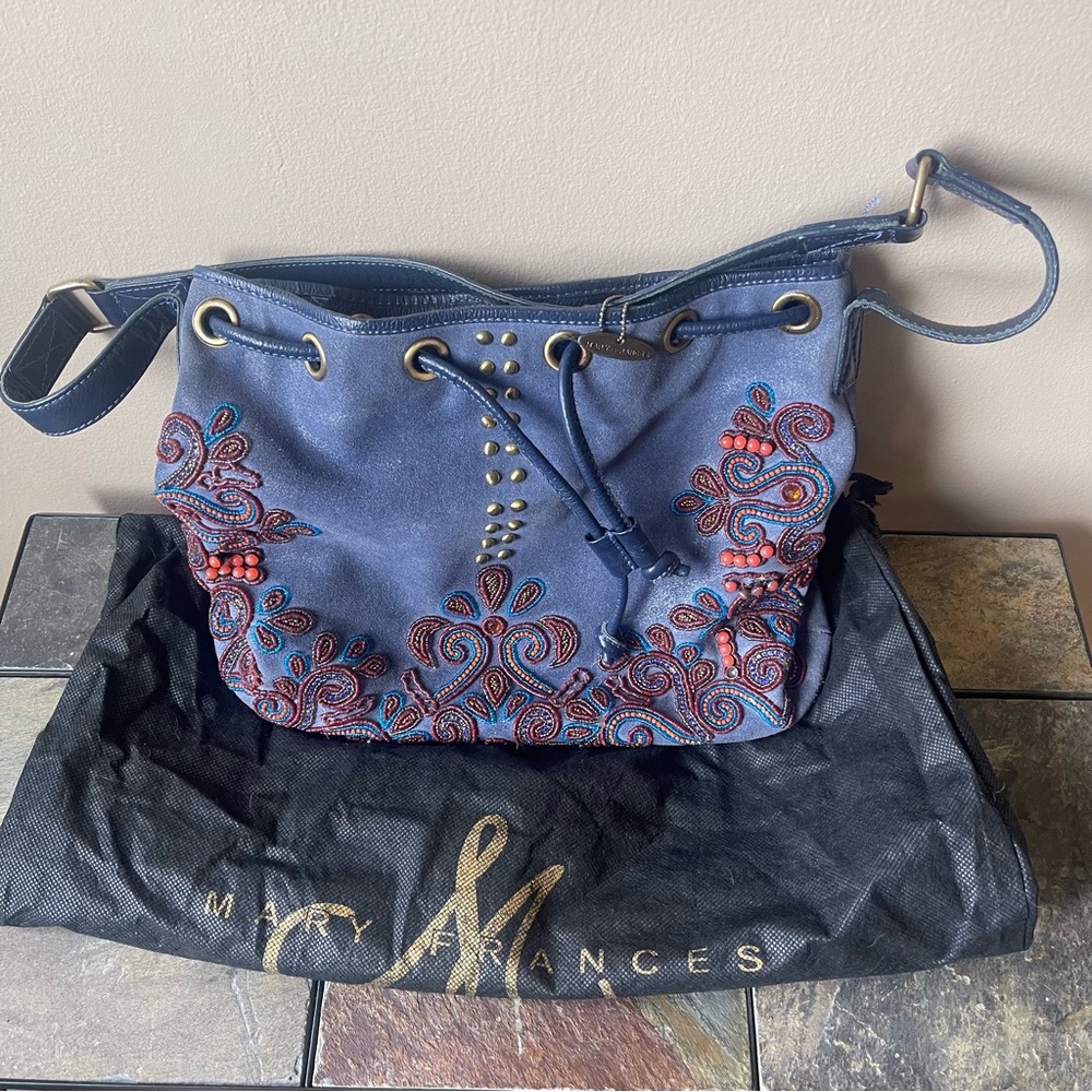 Mary Frances Navy Embroidered Shoulder Bag